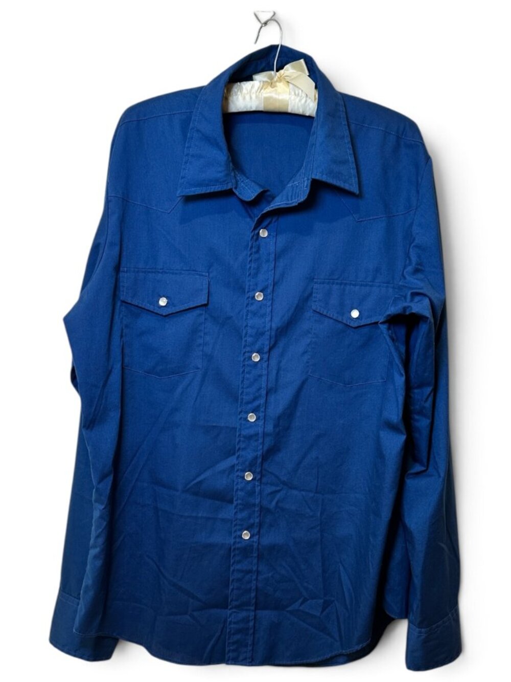 Vintage Malco Modes Men's Button Down Western Pearl Snap Shirt 17 36 Navy Blue L